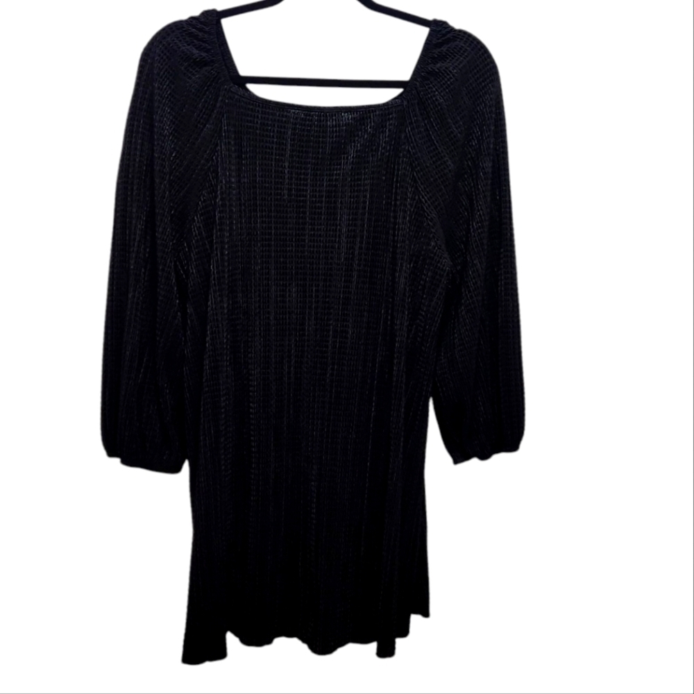 Cato Textured Black Tunic 3/4 Gathered Sleeves Size 14/16W Plus Goth Whimsigoth